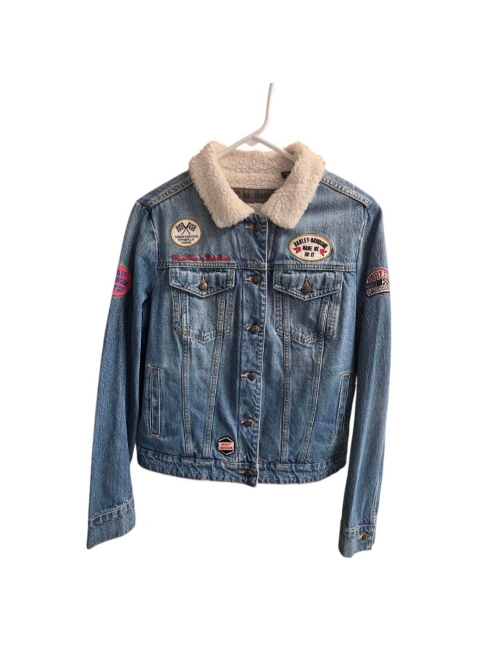 Harley-Davidson Women's Fleece Collar Patch Denim Jacket M
